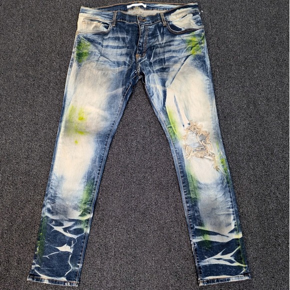 VTG Golden Denim Jeans Distressed Ripped Skinny Denim‎ Painted Mens Size 36X33 - Picture 1 of 12